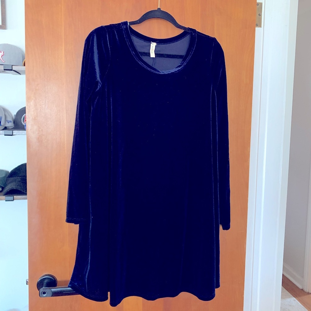 Navy blue velvet skater dress
